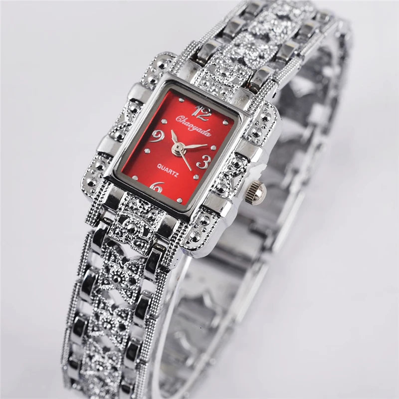 Reloj para Mujer de Acero Inoxidable - Esfera Rectangular, Cristales Decorativos, Diseño Moderno y Elegante, Movimiento de Cuarzo