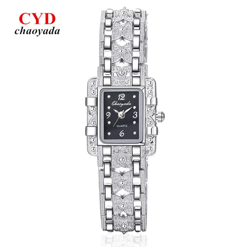 Reloj para Mujer de Acero Inoxidable - Esfera Rectangular, Cristales Decorativos, Diseño Moderno y Elegante, Movimiento de Cuarzo