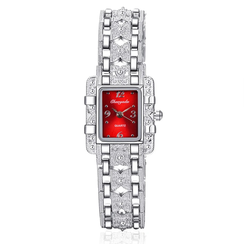 Reloj para Mujer de Acero Inoxidable - Esfera Rectangular, Cristales Decorativos, Diseño Moderno y Elegante, Movimiento de Cuarzo