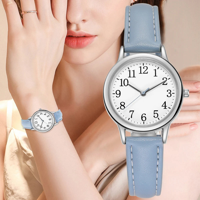 Reloj de Moda Casual para Mujer – Diseño Minimalista, Números Grandes, Correa de Cuero PU y Colores Vibrantes