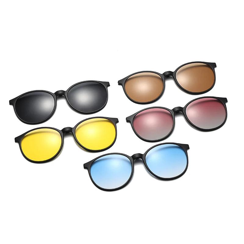 New Polarized Sunglasses TR90 Women Men 5 in 1 Sets Magnet Sunshade Clip On Sun Glasses Eyeglasses UV400 High Quality Anti-Glare