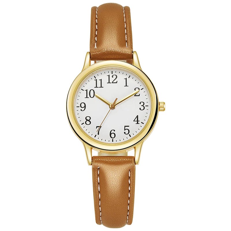 Reloj de Moda Casual para Mujer – Diseño Minimalista, Números Grandes, Correa de Cuero PU y Colores Vibrantes