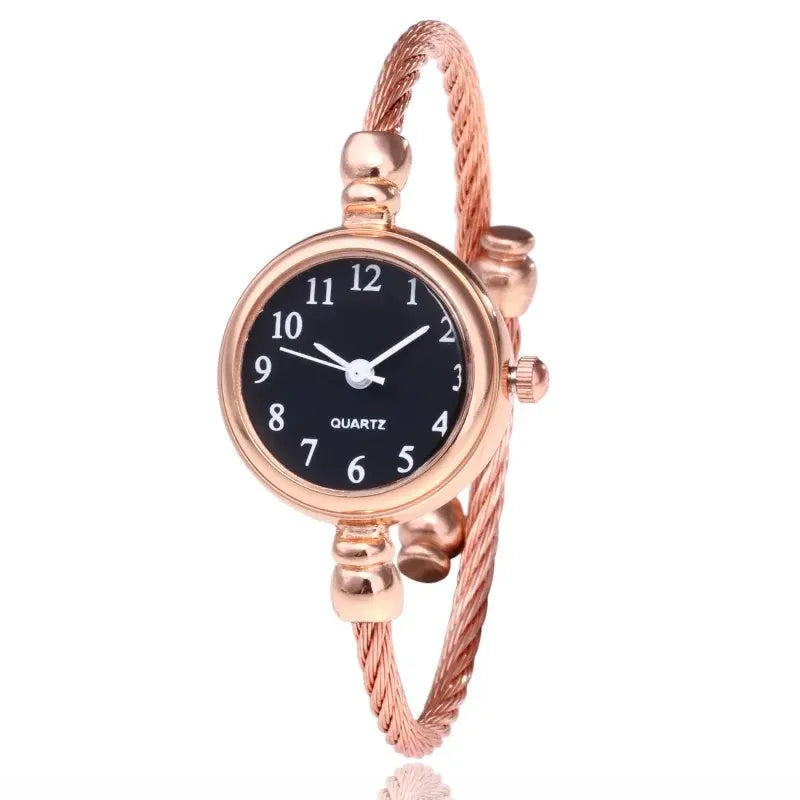 Reloj para Mujer con Pulsera Dorada - Acero Inoxidable, Esfera Pequeña, Diseño Retro, Movimiento de Cuarzo, Estilo Casual y de Moda