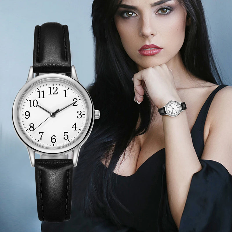 Reloj de Moda Casual para Mujer – Diseño Minimalista, Números Grandes, Correa de Cuero PU y Colores Vibrantes