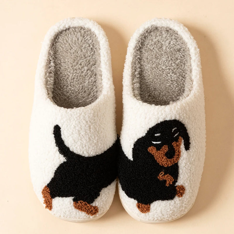 Cartoon Cute and Interesting Dachshund Dog Women Slippers Indoor Warm Comfort Lightweight Bedroom Concise Winter Cotton Shoes