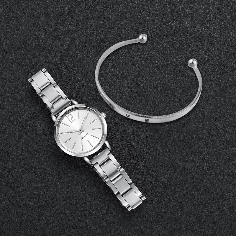 Set de Reloj y Pulsera para Mujer – Reloj de Cuarzo con Correa de Acero y Pulsera de Estilo Sofisticado