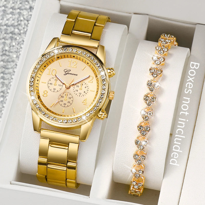 Set de Regalo para Mujer – Reloj de Acero Inoxidable con Pulsera de Perlas en Color Plata