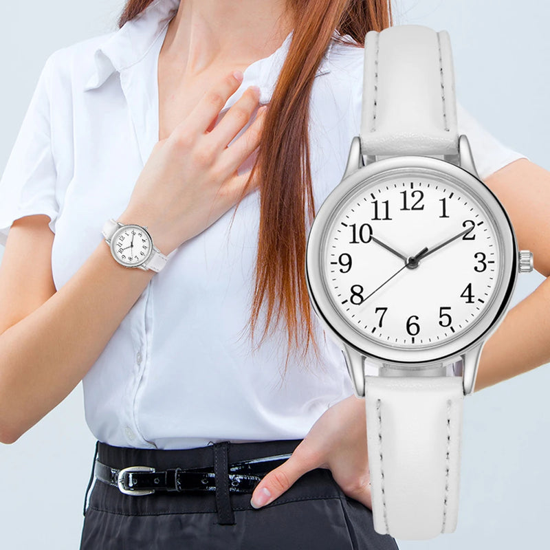 Reloj de Moda Casual para Mujer – Diseño Minimalista, Números Grandes, Correa de Cuero PU y Colores Vibrantes