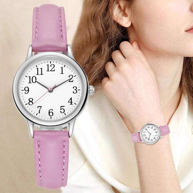 Reloj de Moda Casual para Mujer – Diseño Minimalista, Números Grandes, Correa de Cuero PU y Colores Vibrantes