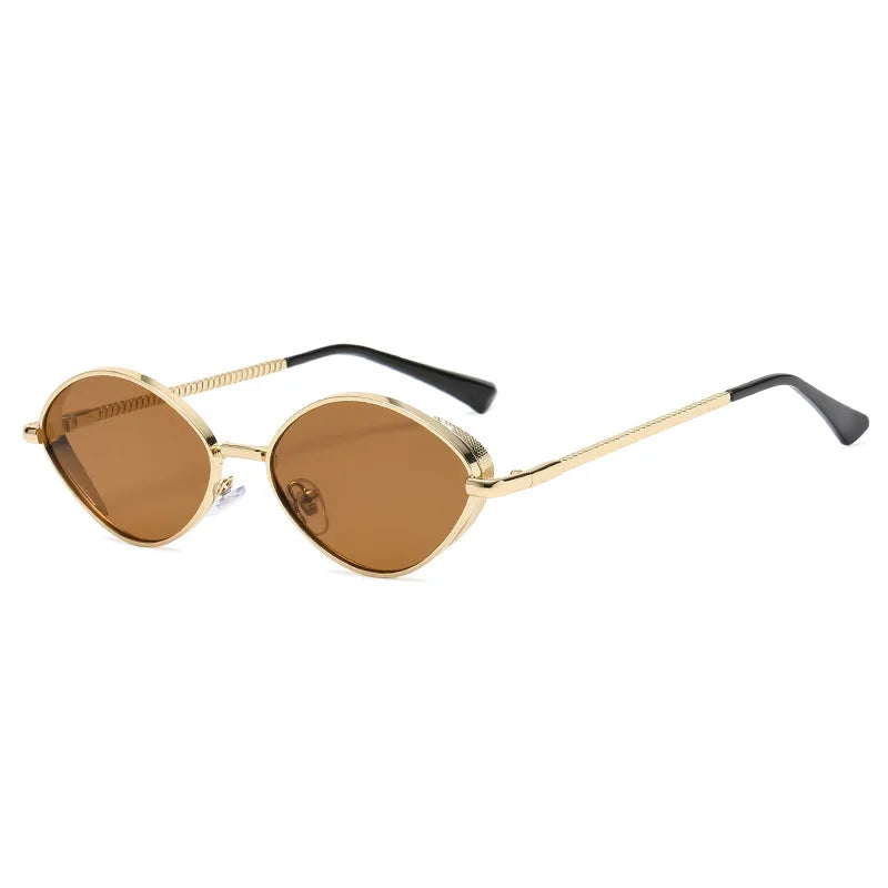 Gafas de Sol Ovaladas de Moda - Patas con Detalles de Diamante, Montura Metálica Vintage, Estilo Sofisticado UV400