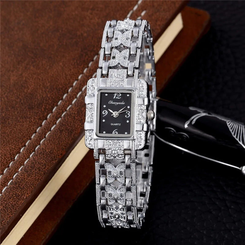 Reloj para Mujer de Acero Inoxidable - Esfera Rectangular, Cristales Decorativos, Diseño Moderno y Elegante, Movimiento de Cuarzo