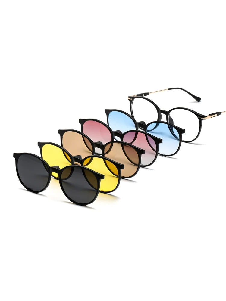 New Polarized Sunglasses TR90 Women Men 5 in 1 Sets Magnet Sunshade Clip On Sun Glasses Eyeglasses UV400 High Quality Anti-Glare