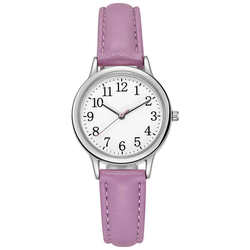 Reloj de Moda Casual para Mujer – Diseño Minimalista, Números Grandes, Correa de Cuero PU y Colores Vibrantes