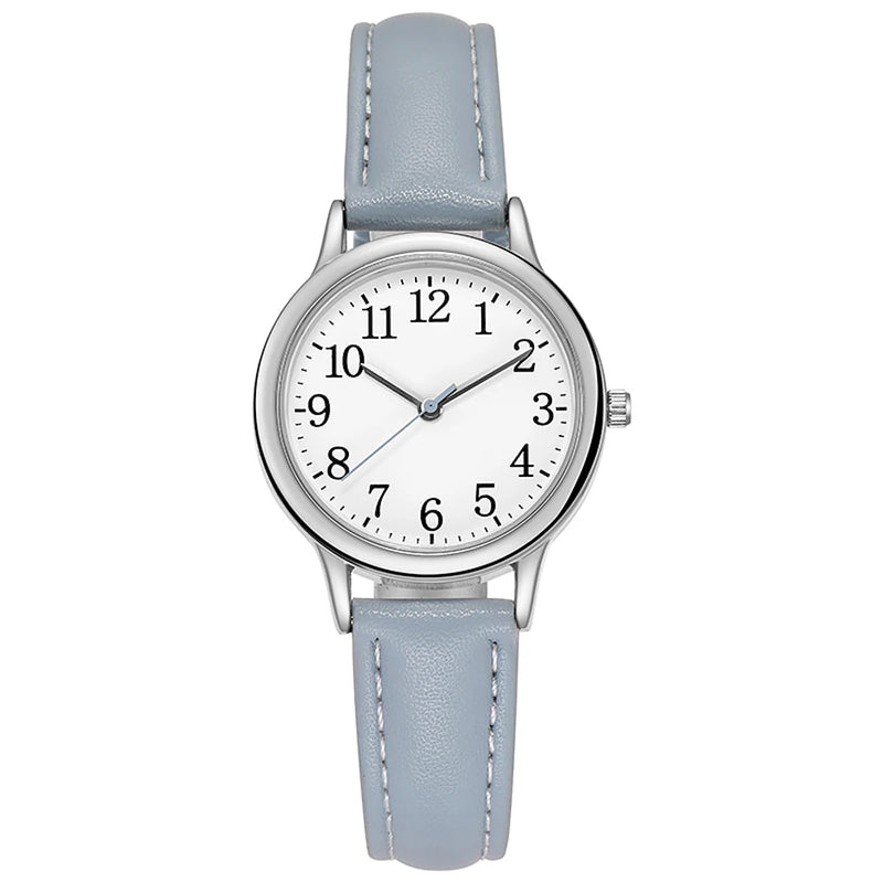 Reloj de Moda Casual para Mujer – Diseño Minimalista, Números Grandes, Correa de Cuero PU y Colores Vibrantes